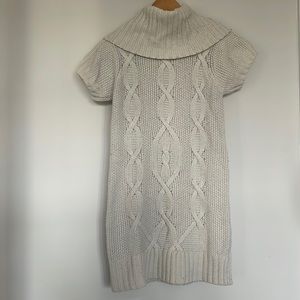 Forever Twenty One Off White Midi Cowl Neck Cable Knit Sweater Dress Sz L